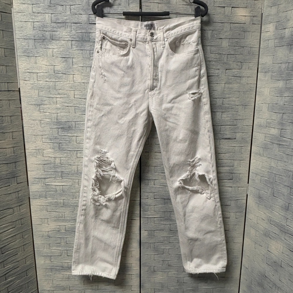 AGOLDE 90s Jean Womens 26 White Distressed Straight Leg High Rise Crop Loose Fit - Picture 2 of 7